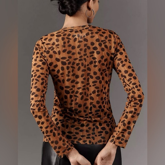 Anthropologie Porridge Kona Leopard Print Mock Neck Long Sleeve Top - Picture 4 of 8